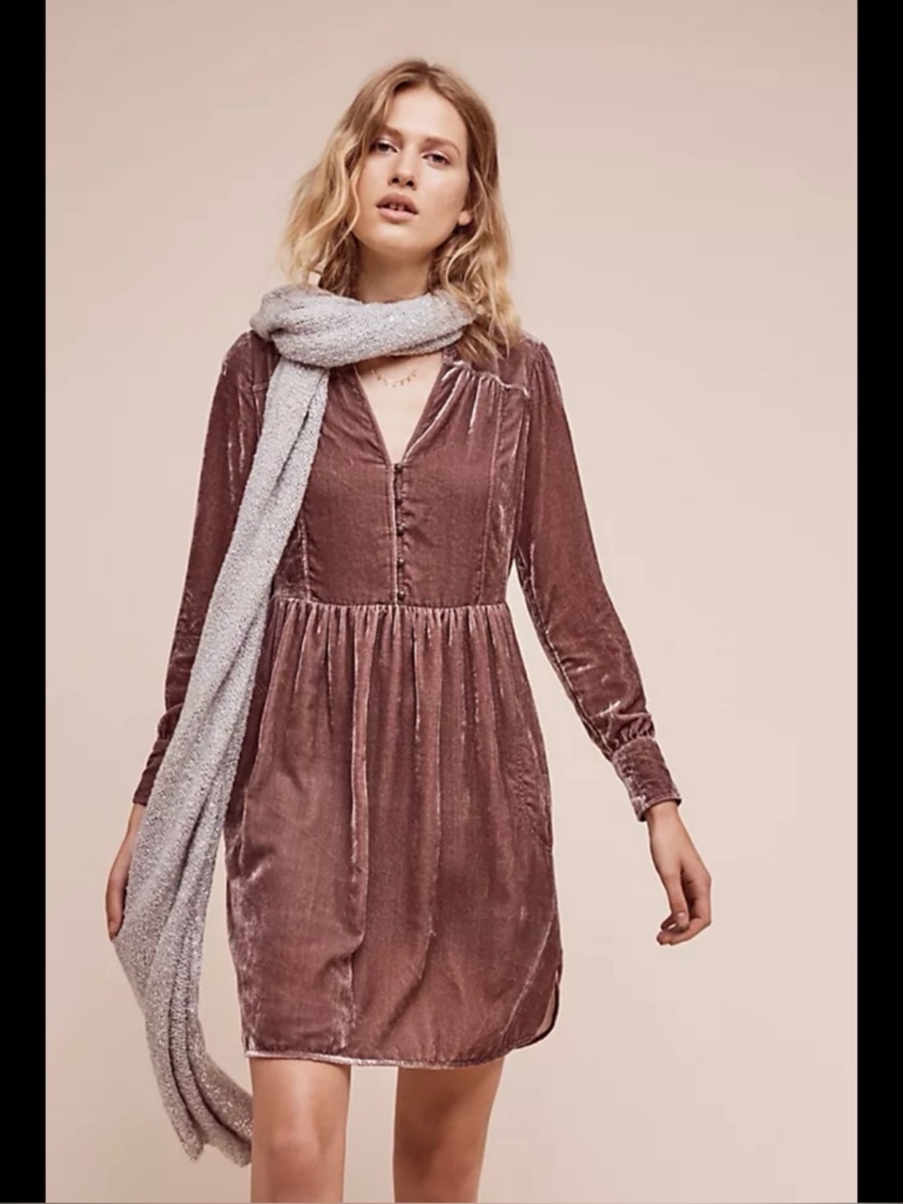 Anthropologie Holding Horses velvet dress long sleeve boho size S petite
